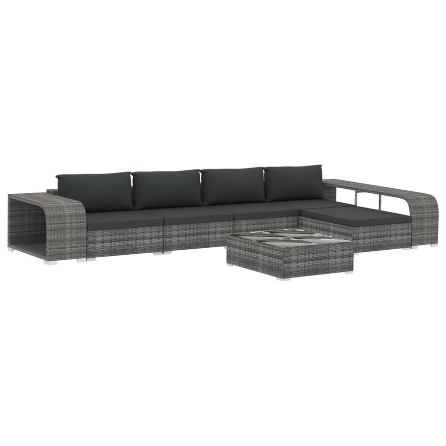 8-delige Loungeset met kussens poly rattan grijs