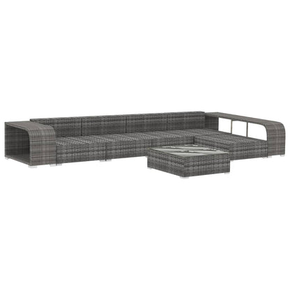 8-delige Loungeset met kussens poly rattan grijs