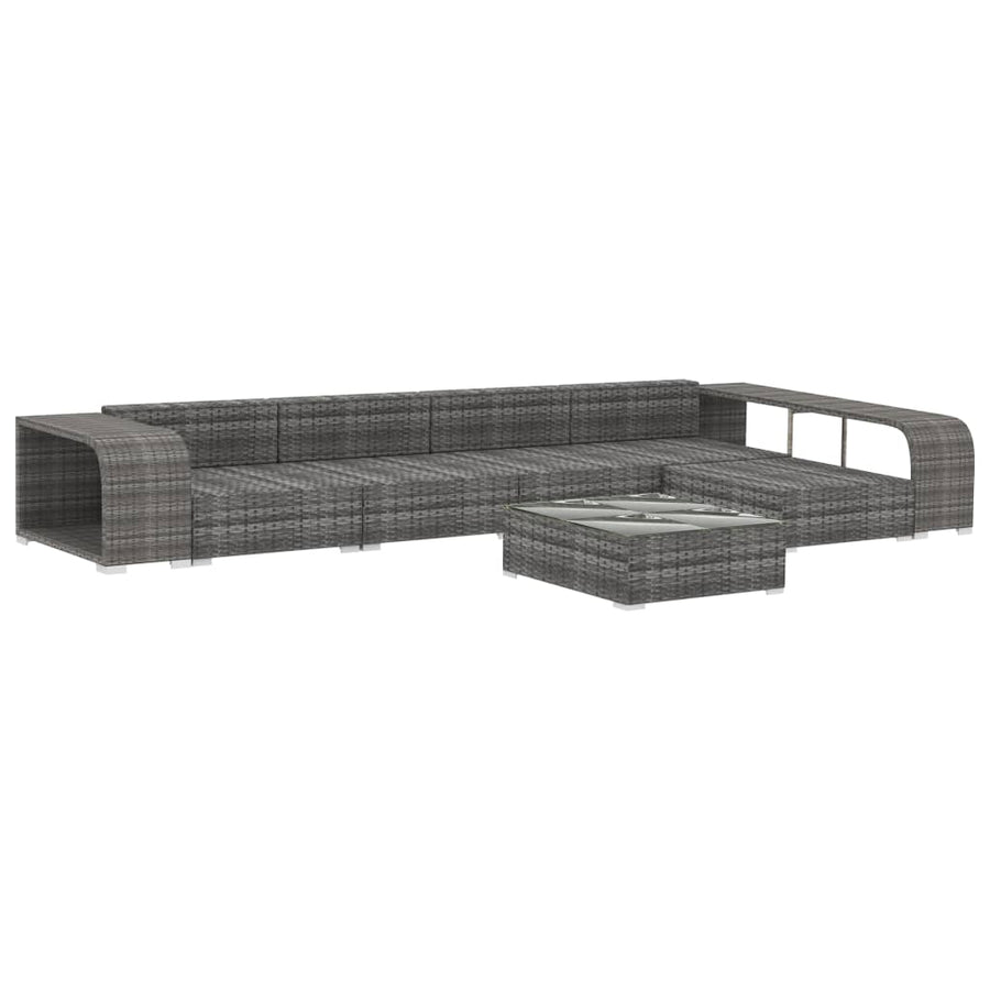 8-delige Loungeset met kussens poly rattan grijs