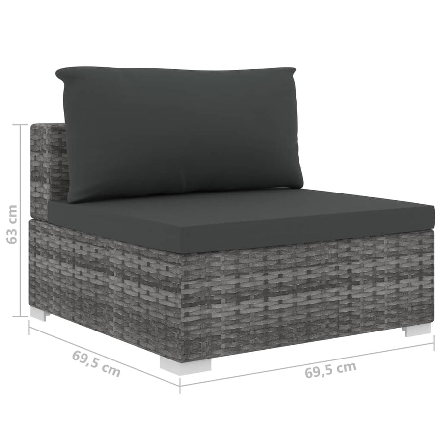 8-delige Loungeset met kussens poly rattan grijs