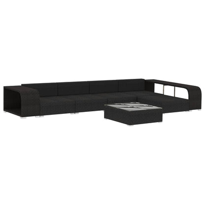 8-delige Loungeset met kussens poly rattan zwart