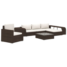 8-delige Loungeset met kussens poly rattan bruin