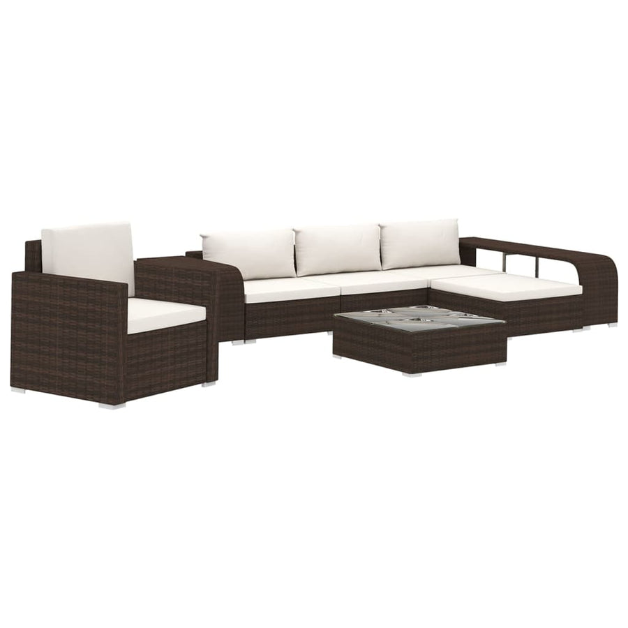8-delige Loungeset met kussens poly rattan bruin