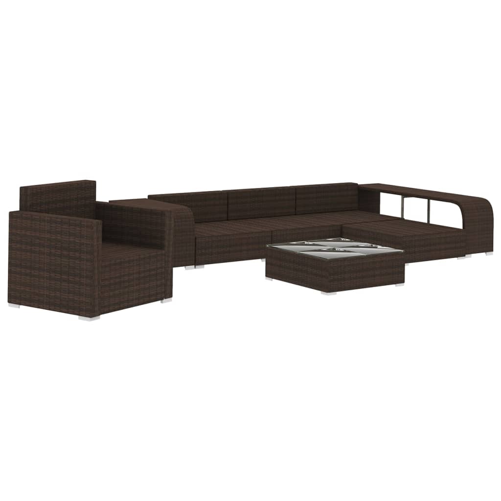 8-delige Loungeset met kussens poly rattan bruin