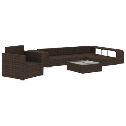 8-delige Loungeset met kussens poly rattan bruin