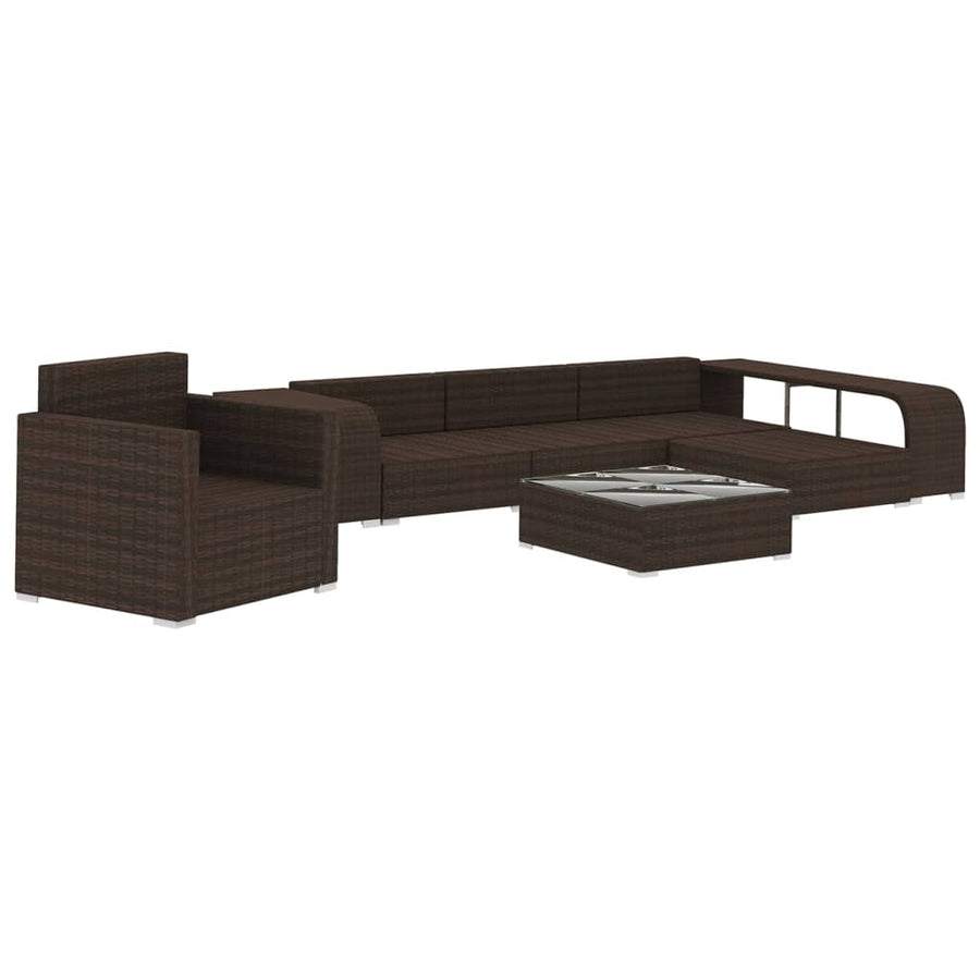 8-delige Loungeset met kussens poly rattan bruin