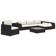 8-delige Loungeset met kussens poly rattan zwart