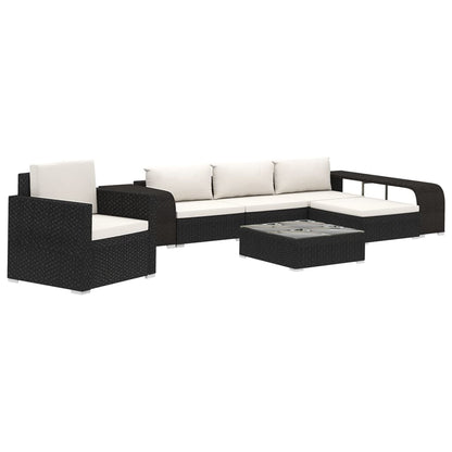 8-delige Loungeset met kussens poly rattan zwart
