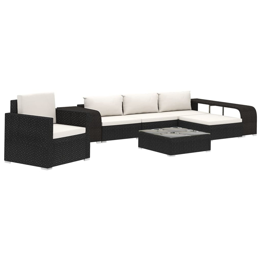 8-delige Loungeset met kussens poly rattan zwart