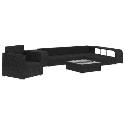 8-delige Loungeset met kussens poly rattan zwart
