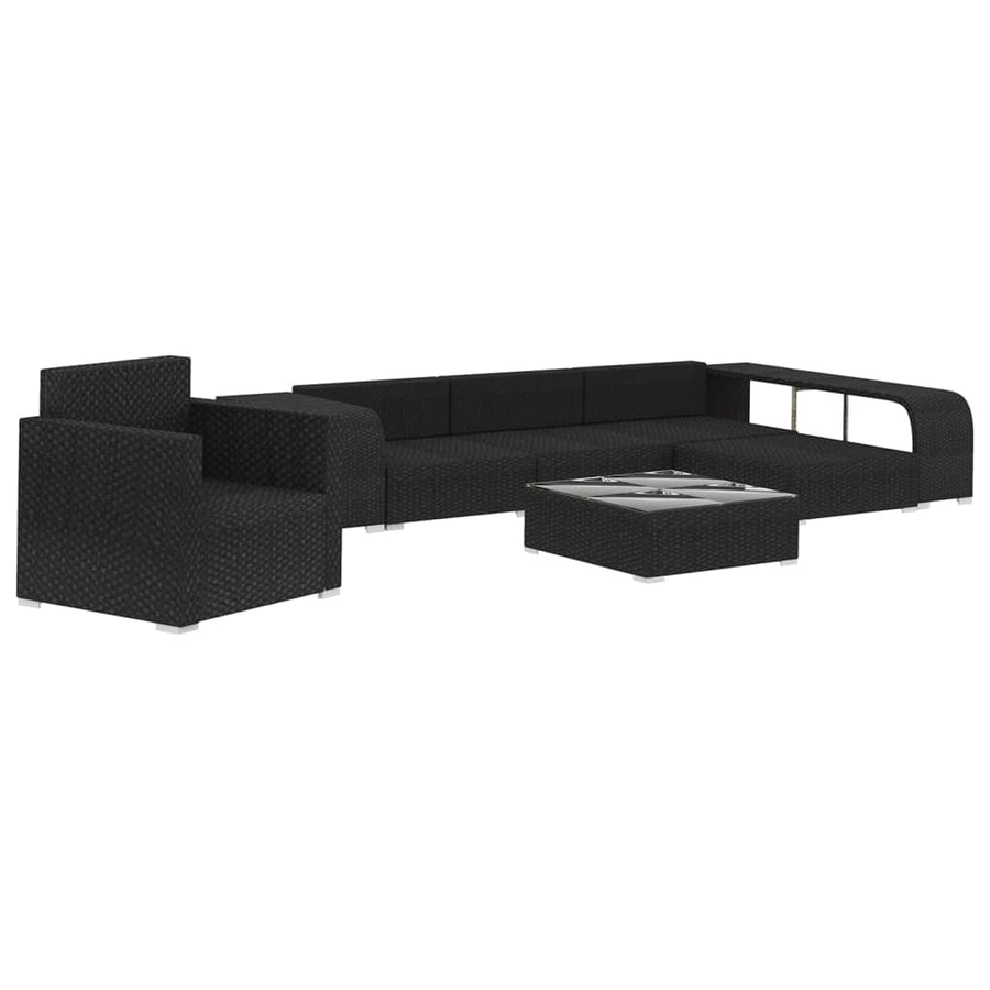8-delige Loungeset met kussens poly rattan zwart