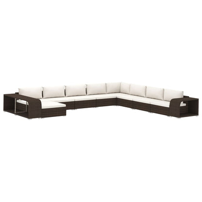 11-delige Loungeset met kussens poly rattan bruin