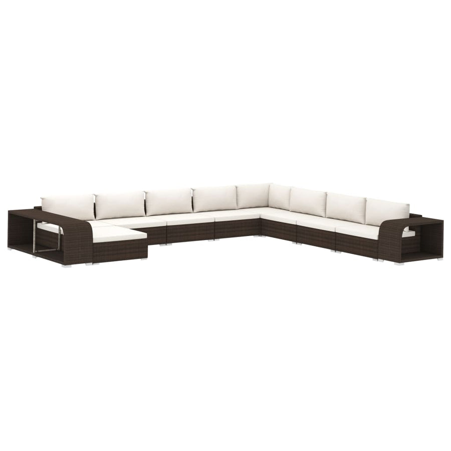 11-delige Loungeset met kussens poly rattan bruin