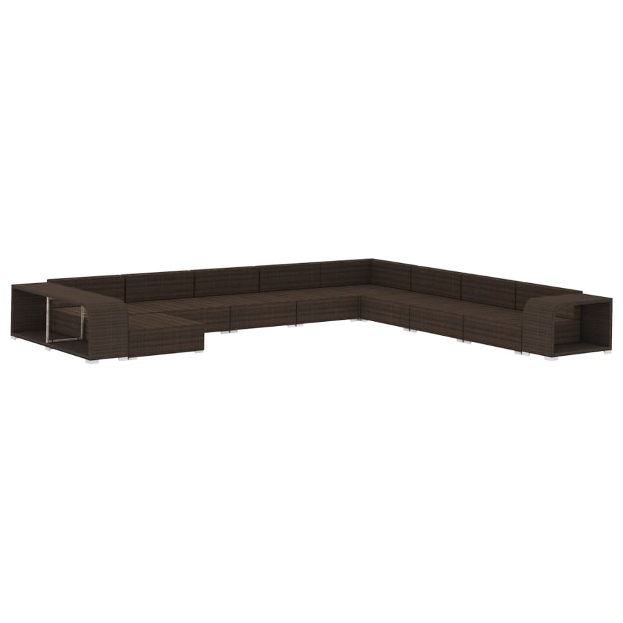 11-delige Loungeset met kussens poly rattan bruin