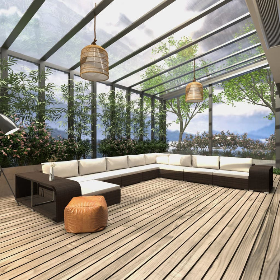 11-delige Loungeset met kussens poly rattan bruin