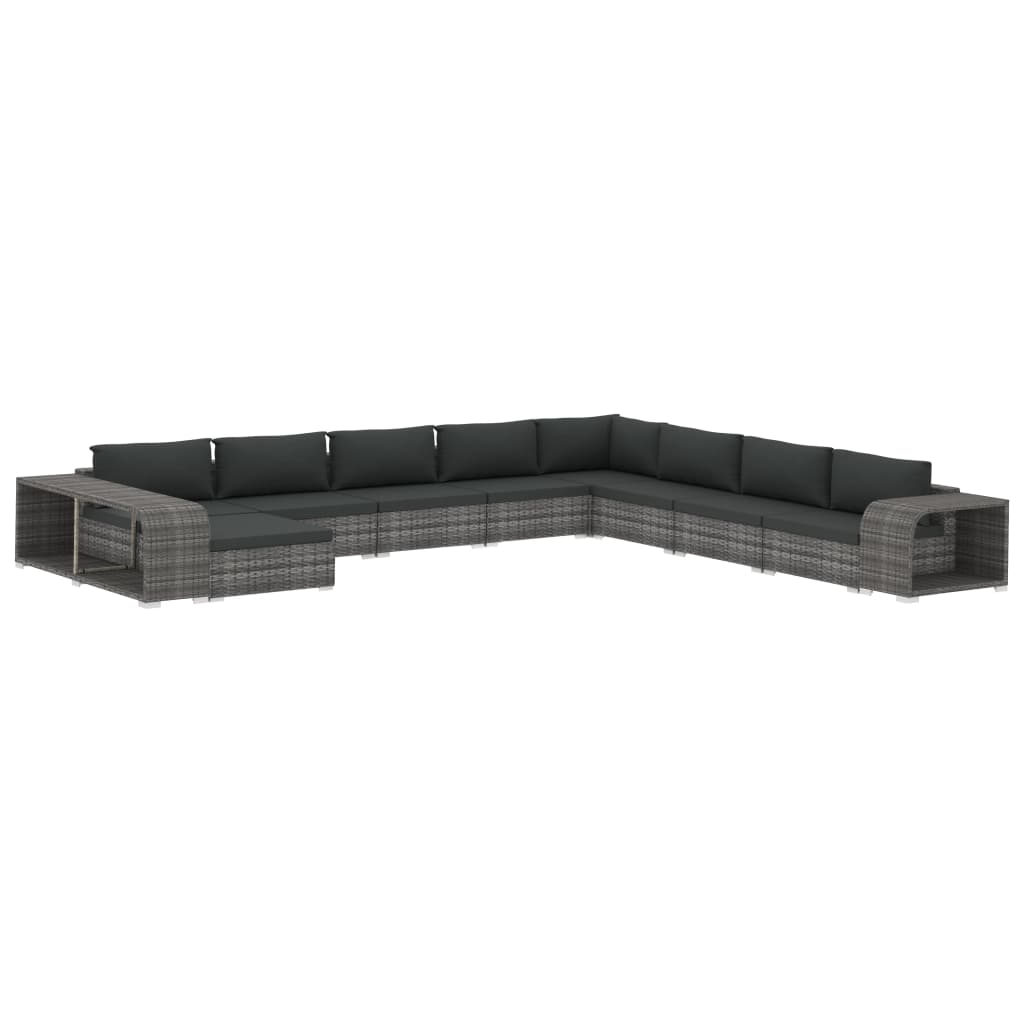 11-delige Loungeset met kussens poly rattan grijs