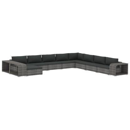 11-delige Loungeset met kussens poly rattan grijs