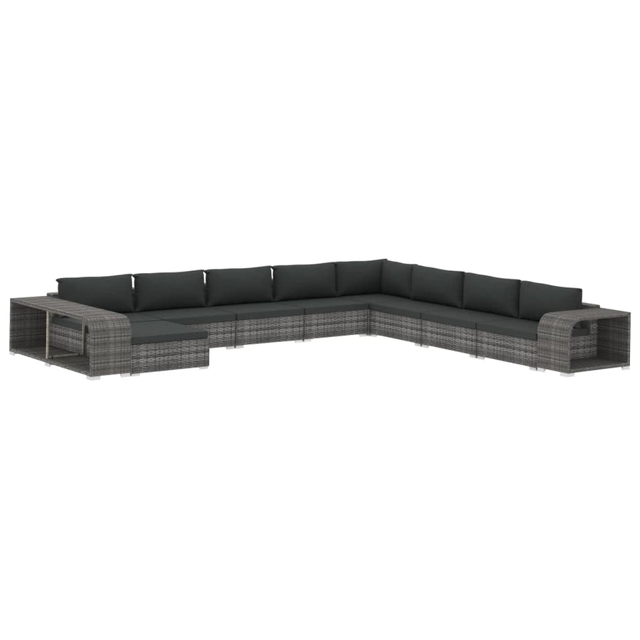 11-delige Loungeset met kussens poly rattan grijs