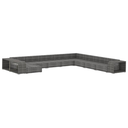 11-delige Loungeset met kussens poly rattan grijs