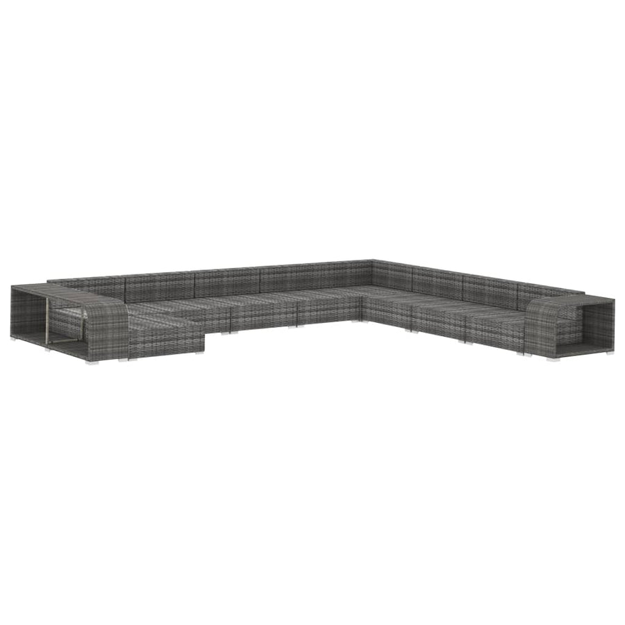 11-delige Loungeset met kussens poly rattan grijs