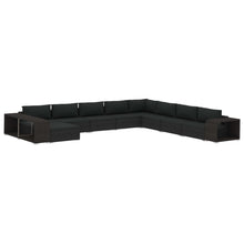 11-delige Loungeset met kussens poly rattan zwart