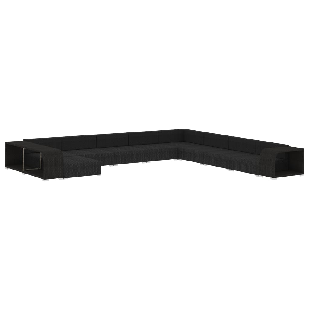11-delige Loungeset met kussens poly rattan zwart