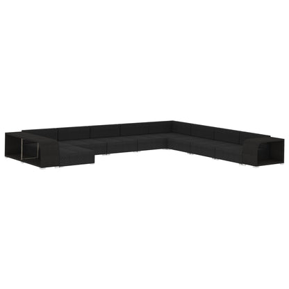 11-delige Loungeset met kussens poly rattan zwart