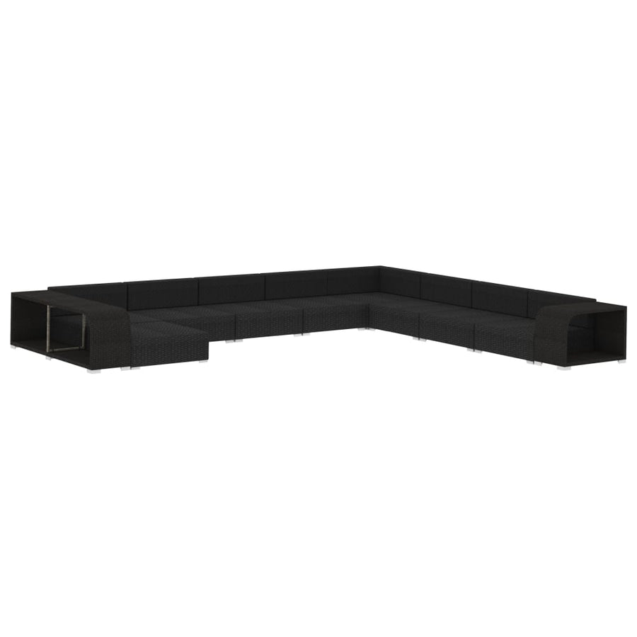 11-delige Loungeset met kussens poly rattan zwart