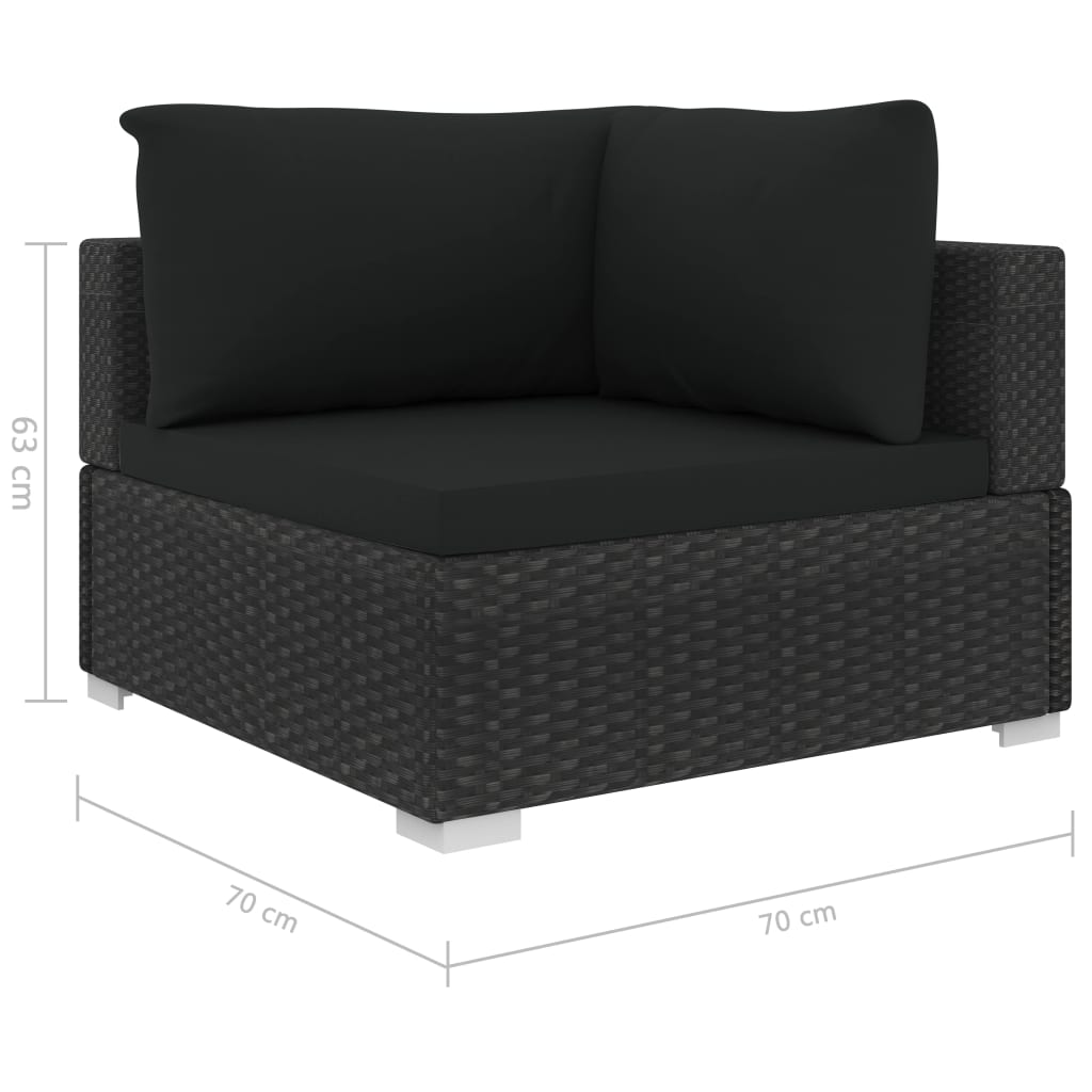 11-delige Loungeset met kussens poly rattan zwart