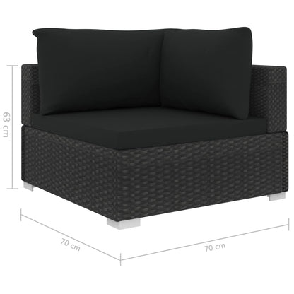 11-delige Loungeset met kussens poly rattan zwart