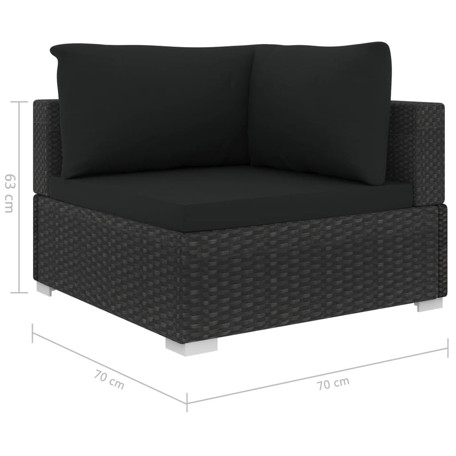 11-delige Loungeset met kussens poly rattan zwart