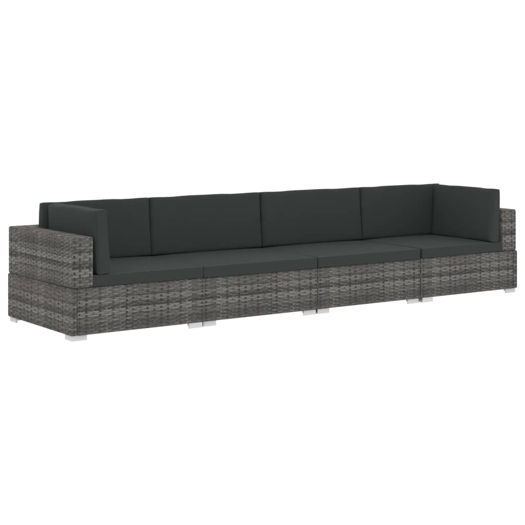 4-delige Loungeset met kussens poly rattan grijs