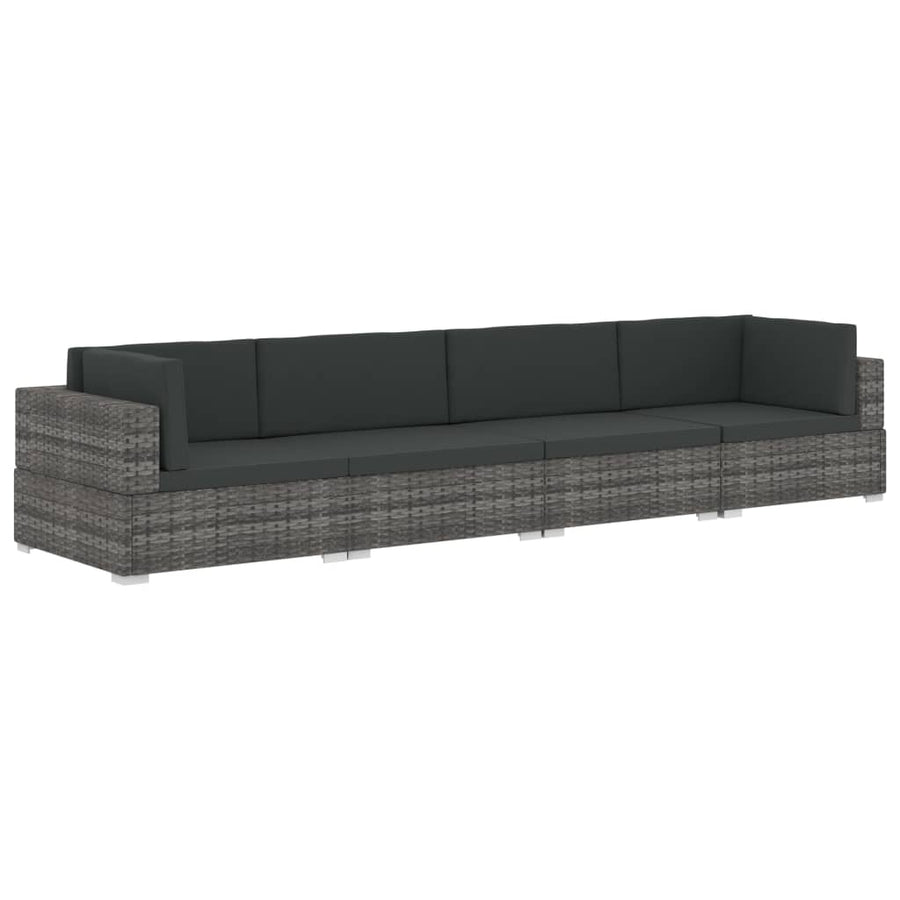 4-delige Loungeset met kussens poly rattan grijs