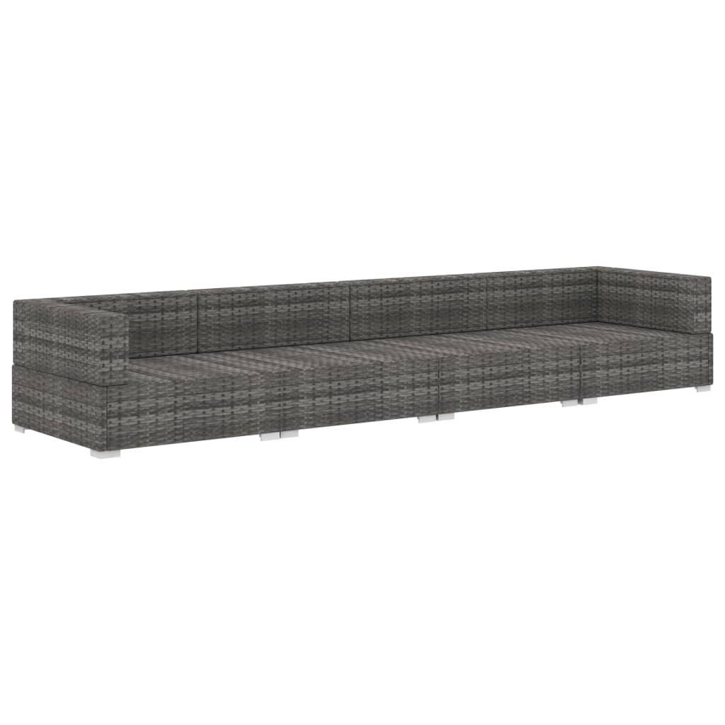 4-delige Loungeset met kussens poly rattan grijs