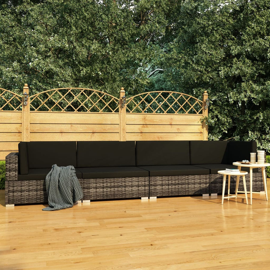 4-delige Loungeset met kussens poly rattan grijs