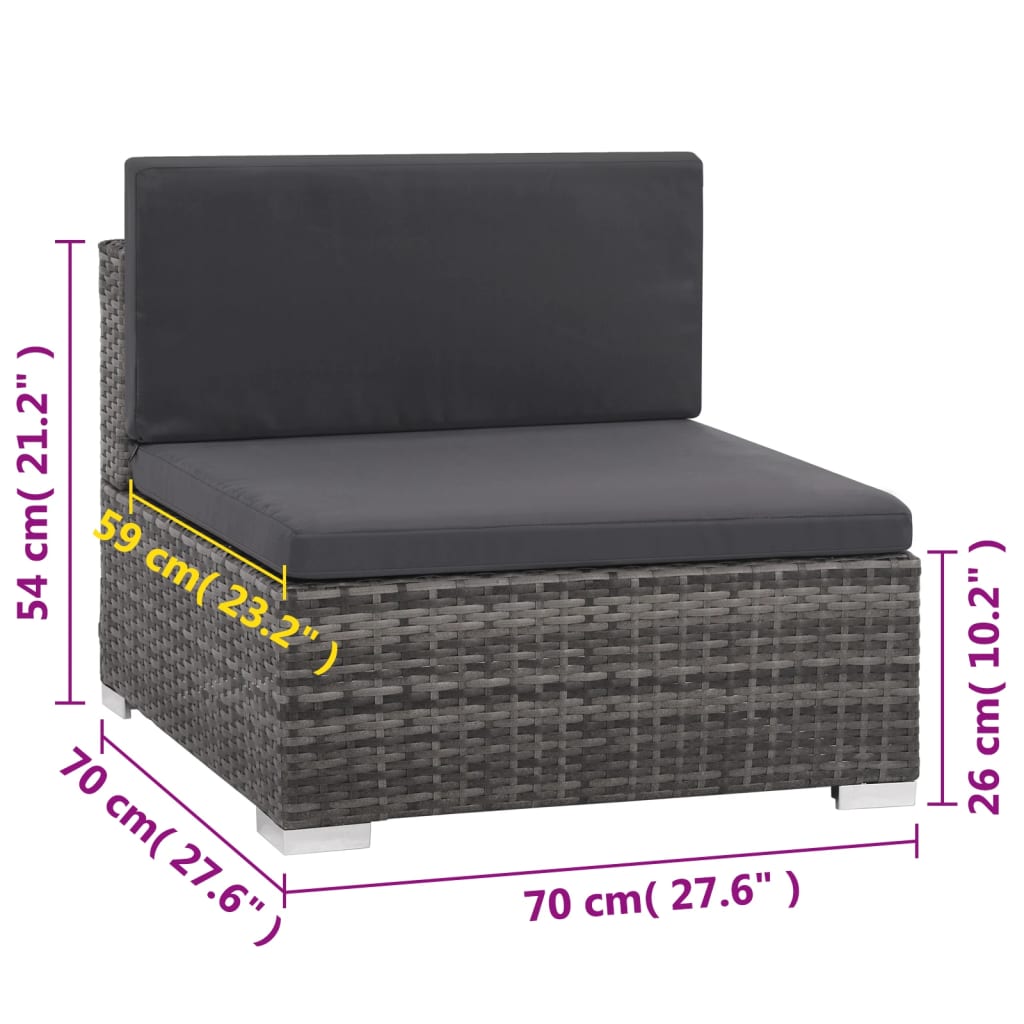 6-delige Loungeset met kussens poly rattan grijs