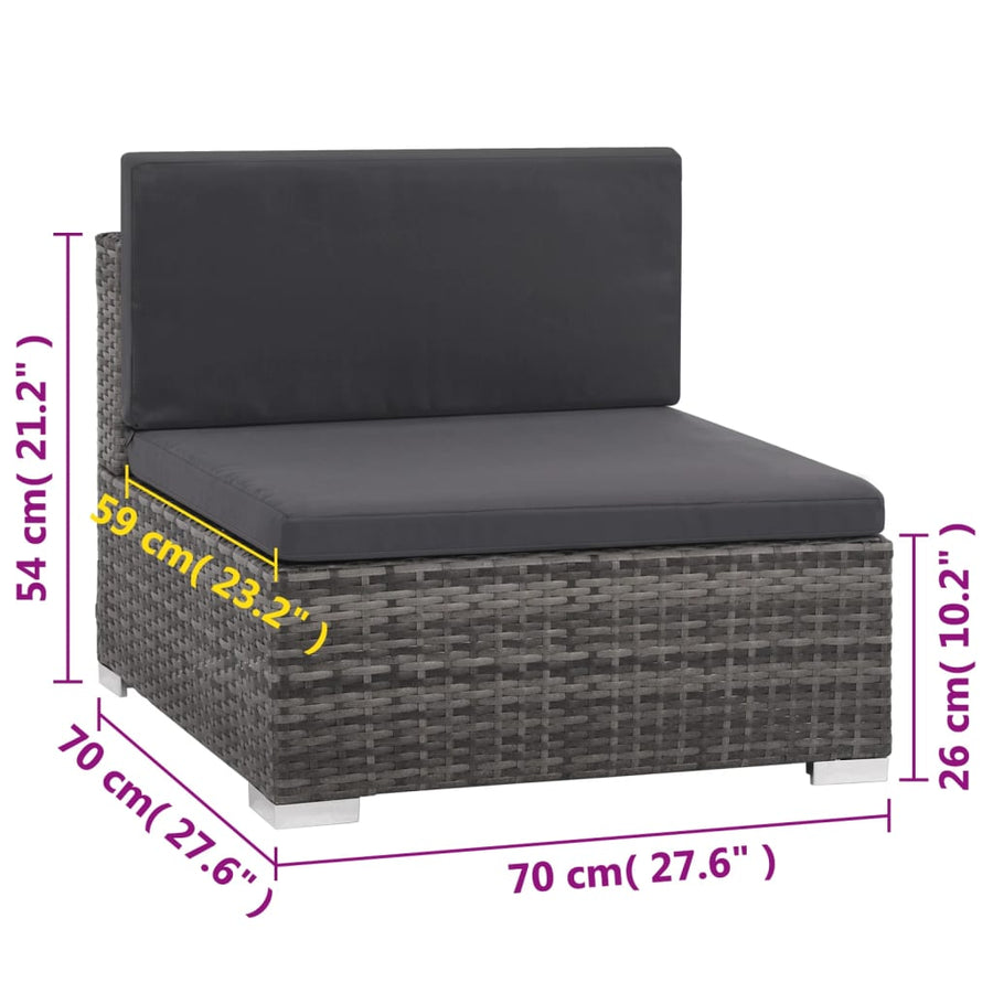 6-delige Loungeset met kussens poly rattan grijs