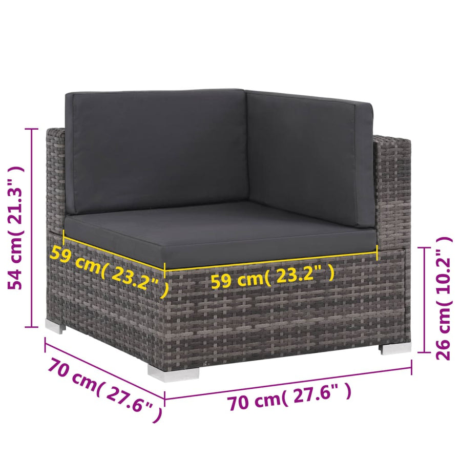 6-delige Loungeset met kussens poly rattan grijs