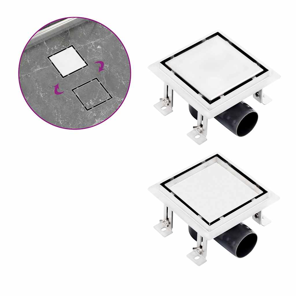Doucheafvoer Met 2-In-1 Deksels 15X15 Cm Roestvrij Staal 15 x 15 cm
