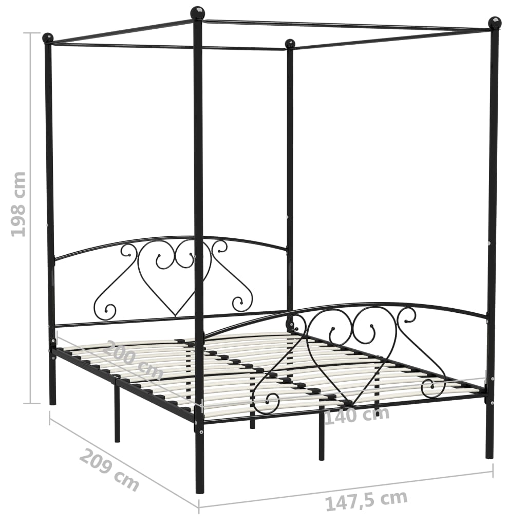 Hemelbedframe Metaal 140 x 200 cm Zwart