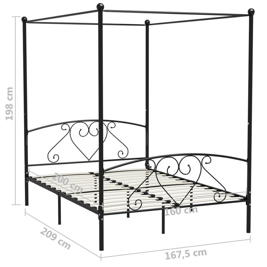 Hemelbedframe Metaal 160 x 200 cm Zwart