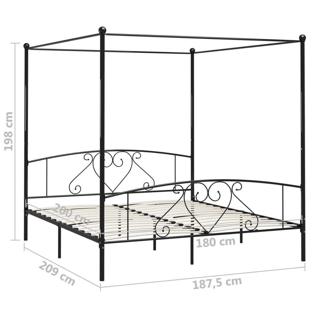 Hemelbedframe Metaal 180 x 200 cm Zwart