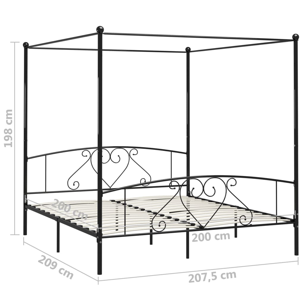 Hemelbedframe Metaal 200 x 200 cm Zwart