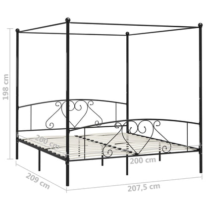 Hemelbedframe Metaal 200 x 200 cm Zwart