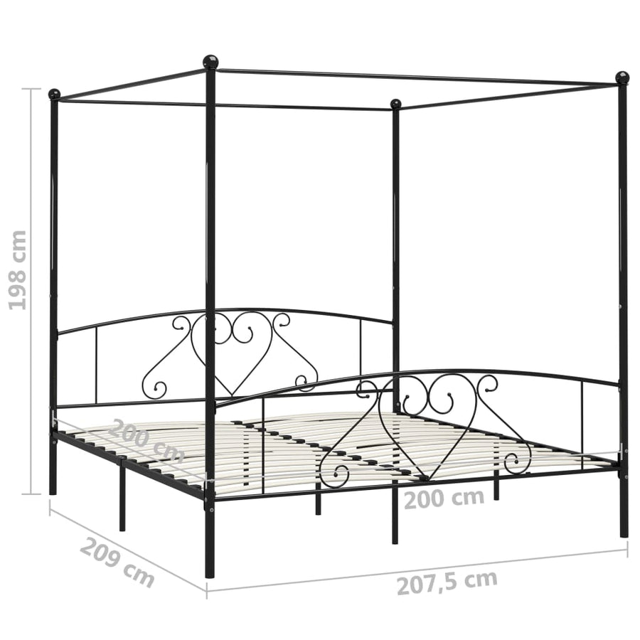 Hemelbedframe Metaal 200 x 200 cm Zwart