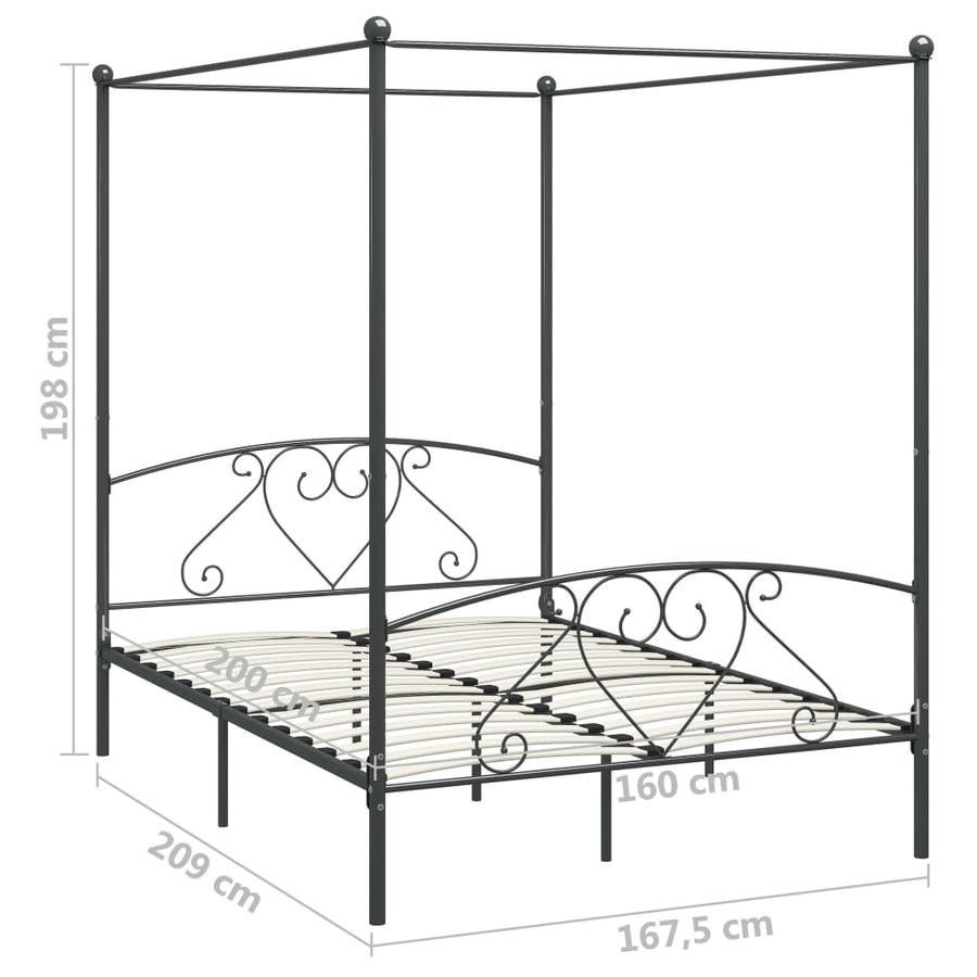 Hemelbedframe Metaal 160 x 200 cm Grijs
