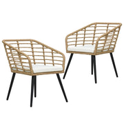 Tuinstoelen 2 stuks poly rattan eikenkleurig met kussens