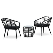 Bistroset 3-delig poly rattan zwart