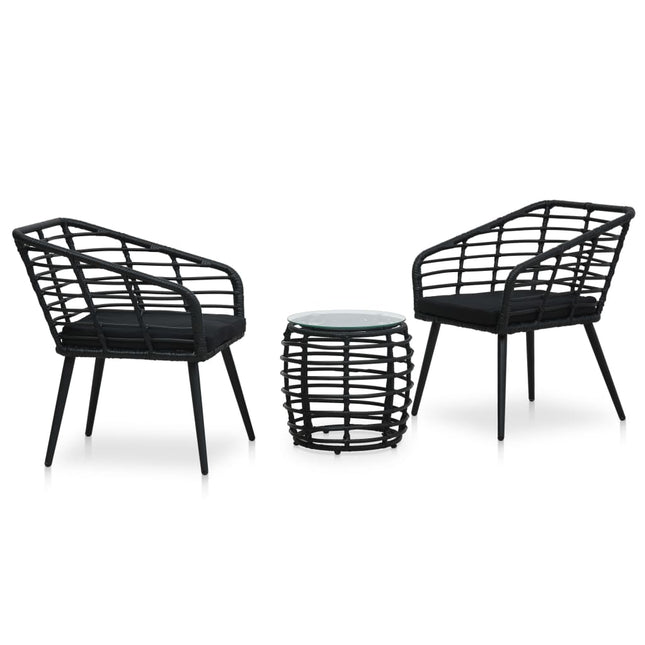 -Delige Bistroset Poly Rattan Zwart