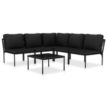 6-Delige Loungeset Met Kussens Pvc Zwart hoek + 4x midden + Tafel